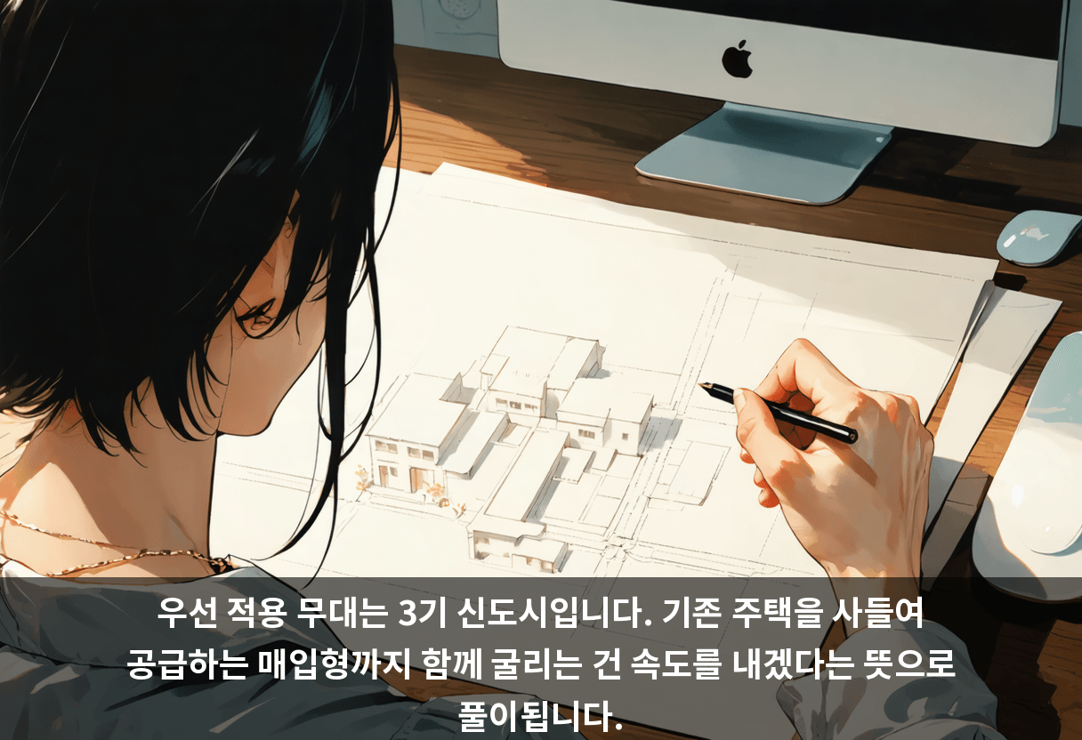 우선 적용 무대는 3기 신도시입니다. 기존 주택을 사들여 공급하는 매입형까지 함께 굴리는 건 속도를 내겠다는 뜻으로 풀이됩니다.