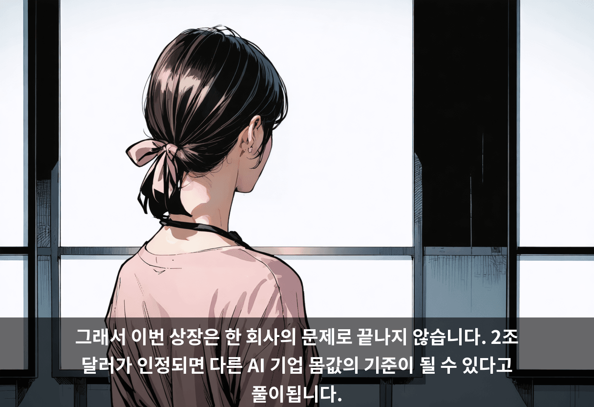 그래서 이번 상장은 한 회사의 문제로 끝나지 않습니다. 2조 달러가 인정되면 다른 AI 기업 몸값의 기준이 될 수 있다고 풀이됩니다.