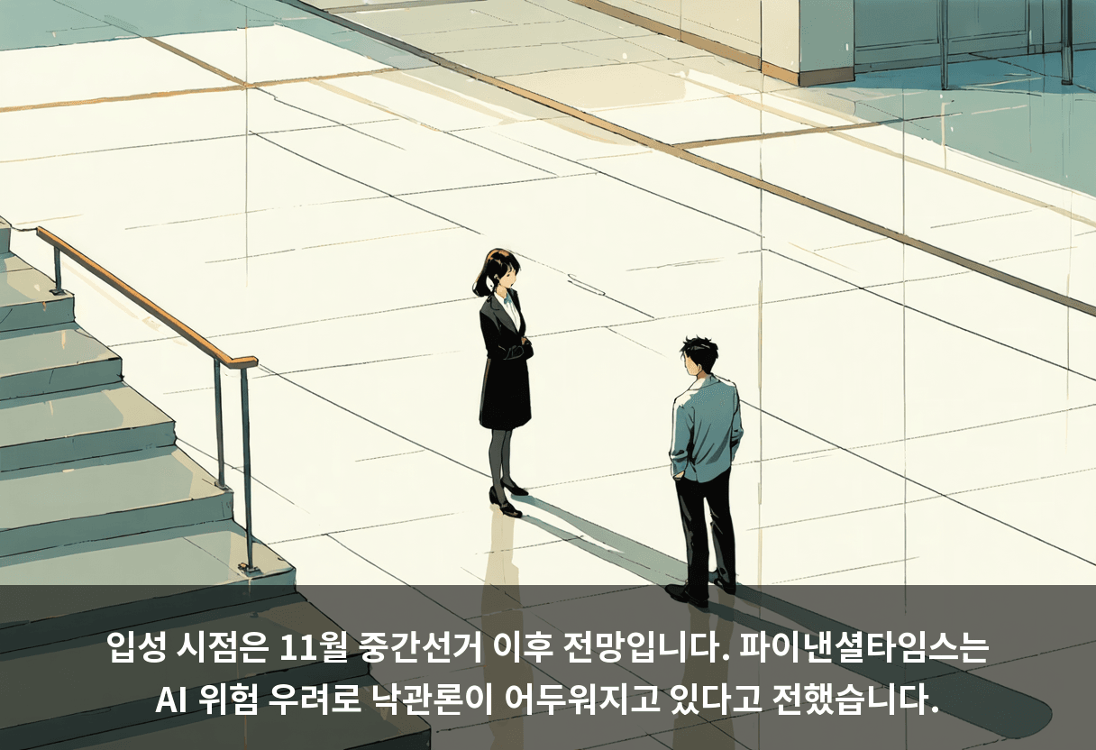 입성 시점은 11월 중간선거 이후 전망입니다. 파이낸셜타임스는 AI 위험 우려로 낙관론이 어두워지고 있다고 전했습니다.