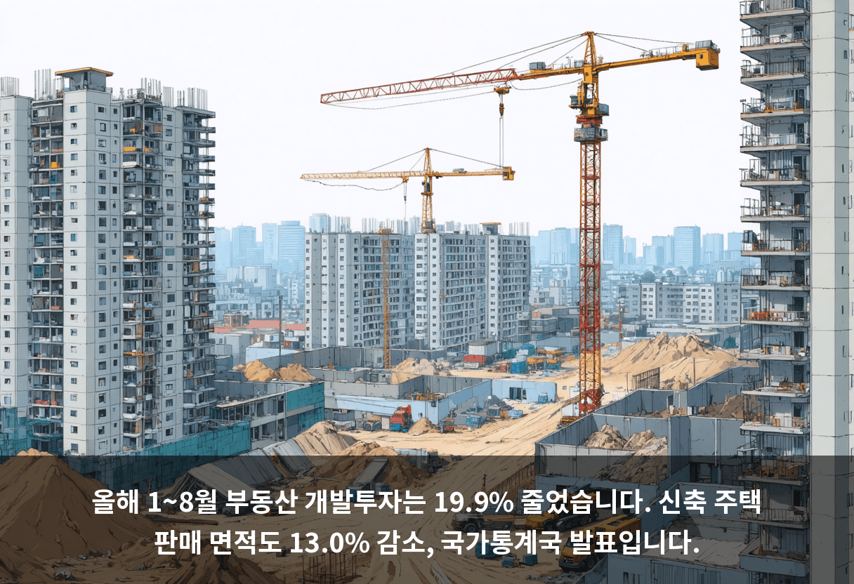 올해 1~8월 부동산 개발투자는 19.9% 줄었습니다. 신축 주택 판매 면적도 13.0% 감소, 국가통계국 발표입니다.