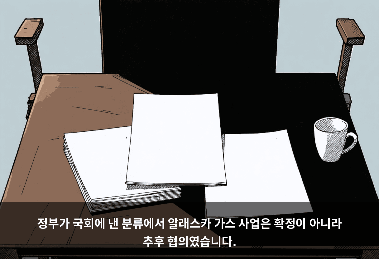 정부가 국회에 낸 분류에서 알래스카 가스 사업은 확정이 아니라 추후 협의였습니다.