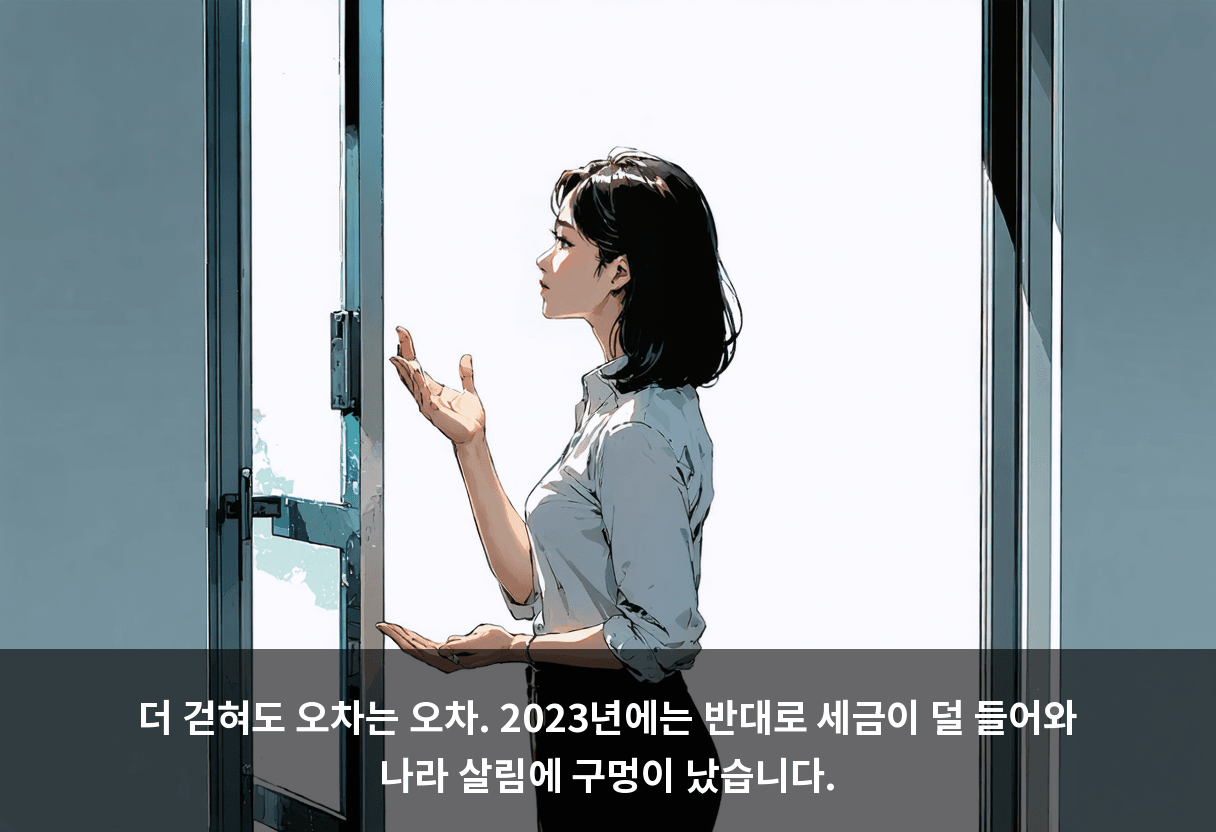 더 걷혀도 오차는 오차. 2023년에는 반대로 세금이 덜 들어와 나라 살림에 구멍이 났습니다.