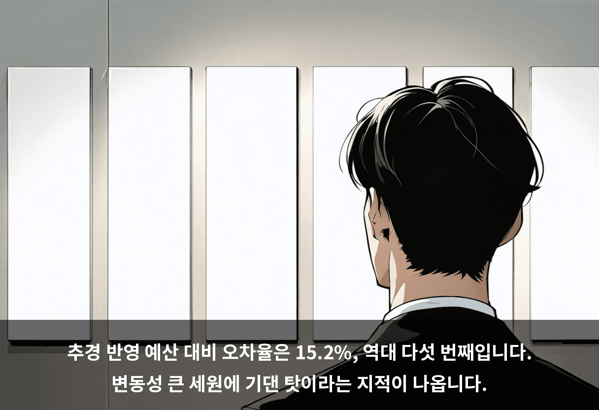 추경 반영 예산 대비 오차율은 15.2%, 역대 다섯 번째입니다. 변동성 큰 세원에 기댄 탓이라는 지적이 나옵니다.