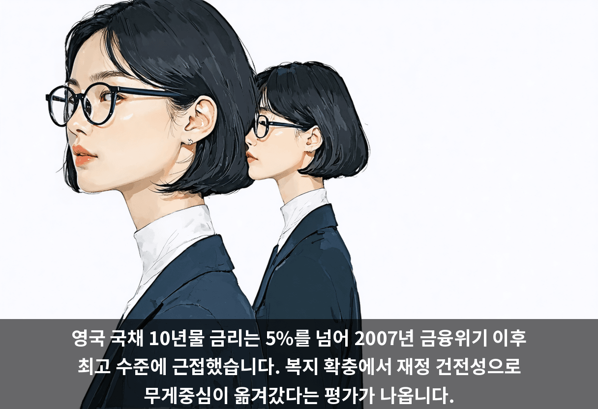 영국 국채 10년물 금리는 5%를 넘어 2007년 금융위기 이후 최고 수준에 근접했습니다. 복지 확충에서 재정 건전성으로 무게중심이 옮겨갔다는 평가가 나옵니다.