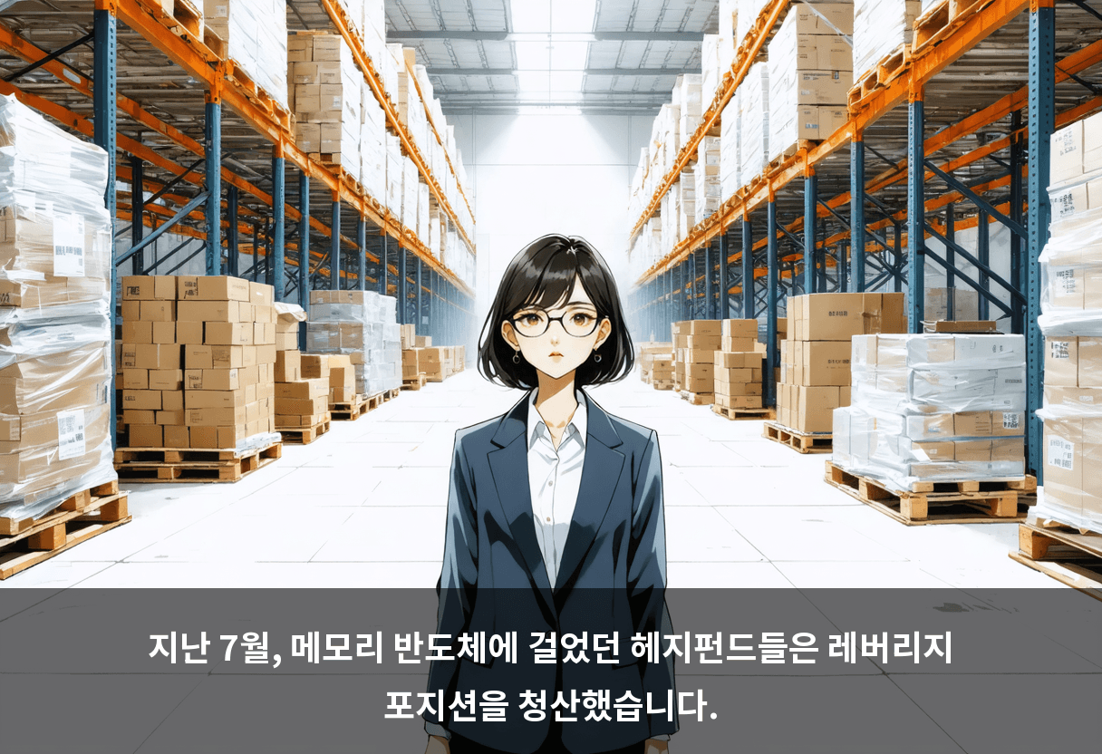 지난 7월, 메모리 반도체에 걸었던 헤지펀드들은 레버리지 포지션을 청산했습니다.