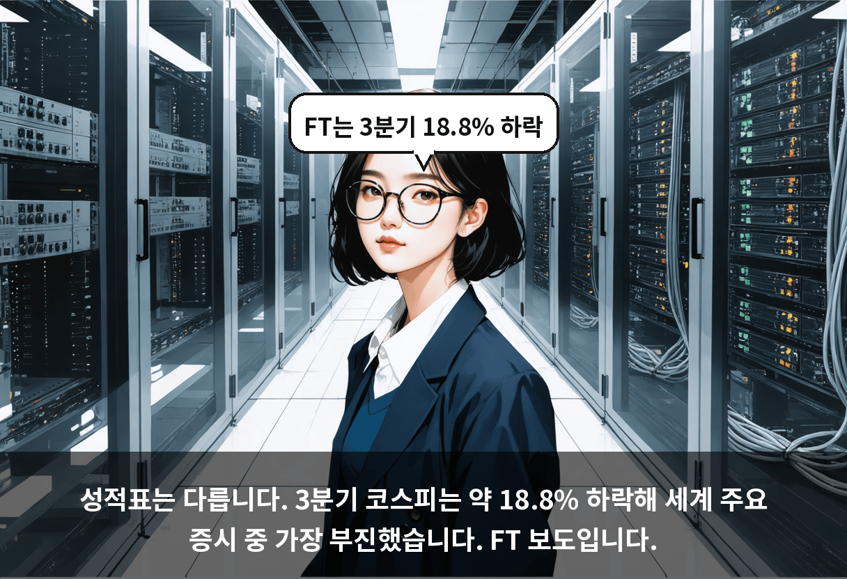 성적표는 다릅니다. 3분기 코스피는 약 18.8% 하락해 세계 주요 증시 중 가장 부진했습니다. FT 보도입니다.