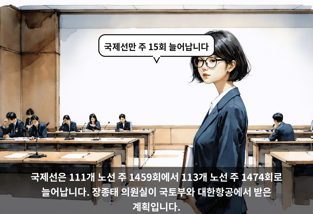 국제선은 111개 노선 주 1459회에서 113개 노선 주 1474회로 늘어납니다. 장종태 의원실이 국토부와 대한항공에서 받은 계획입니다.