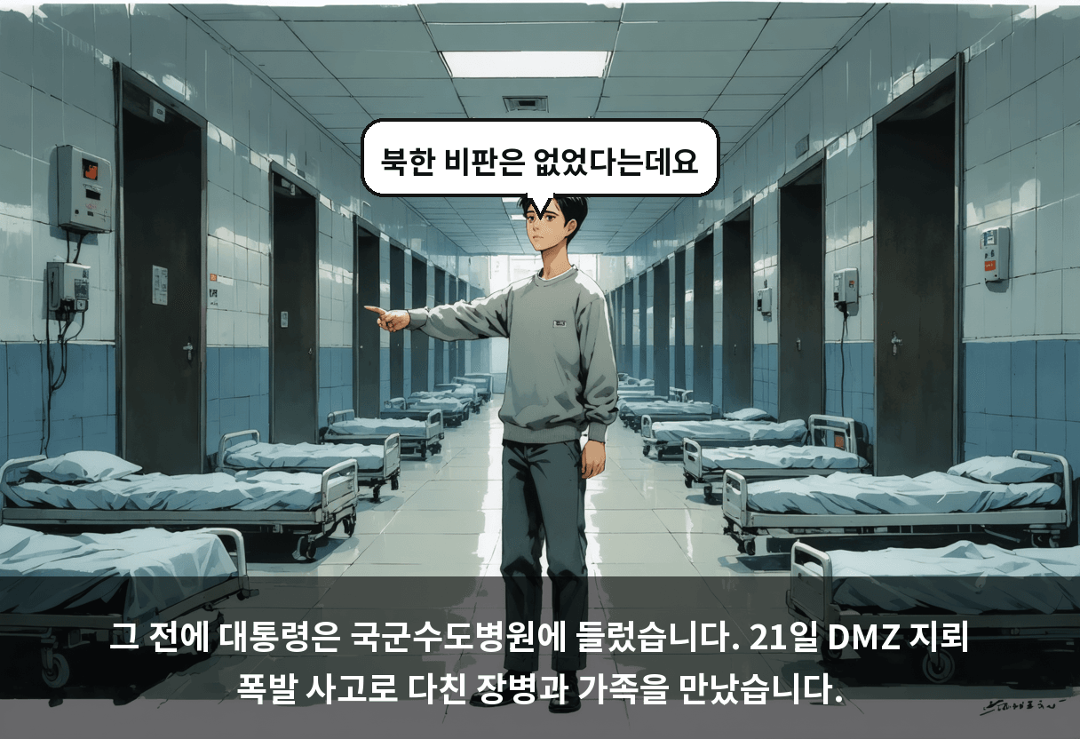 그 전에 대통령은 국군수도병원에 들렀습니다. 21일 DMZ 지뢰 폭발 사고로 다친 장병과 가족을 만났습니다.