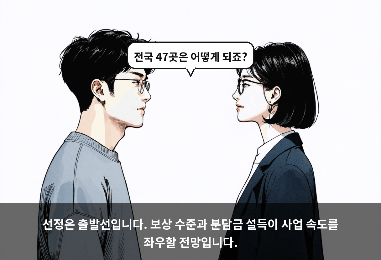 선정은 출발선입니다. 보상 수준과 분담금 설득이 사업 속도를 좌우할 전망입니다.
