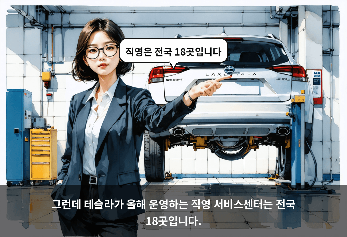 그런데 테슬라가 올해 운영하는 직영 서비스센터는 전국 18곳입니다.