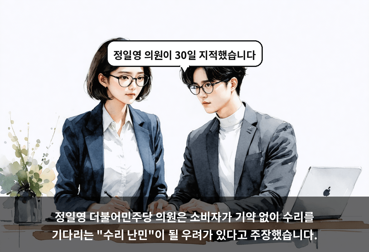 정일영 더불어민주당 의원은 소비자가 기약 없이 수리를 기다리는 "수리 난민"이 될 우려가 있다고 주장했습니다.