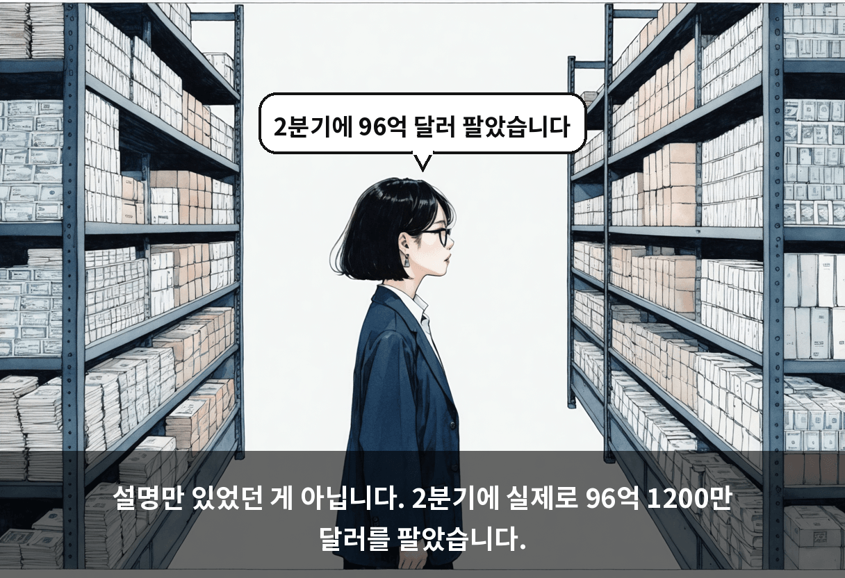 설명만 있었던 게 아닙니다. 2분기에 실제로 96억 1200만 달러를 팔았습니다.
