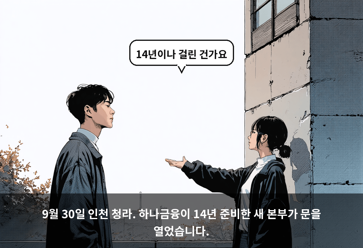 9월 30일 인천 청라. 하나금융이 14년 준비한 새 본부가 문을 열었습니다.