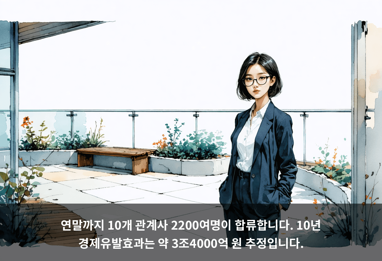 연말까지 10개 관계사 2200여명이 합류합니다. 10년 경제유발효과는 약 3조4000억 원 추정입니다.