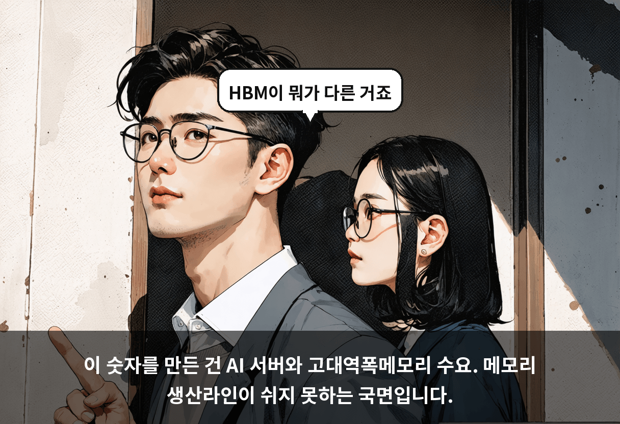 이 숫자를 만든 건 AI 서버와 고대역폭메모리 수요. 메모리 생산라인이 쉬지 못하는 국면입니다.