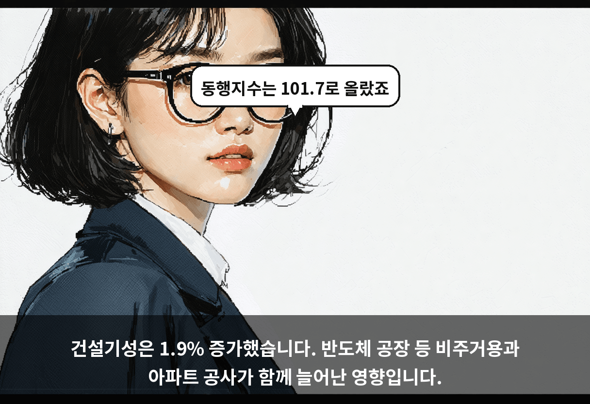 건설기성은 1.9% 증가했습니다. 반도체 공장 등 비주거용과 아파트 공사가 함께 늘어난 영향입니다.
