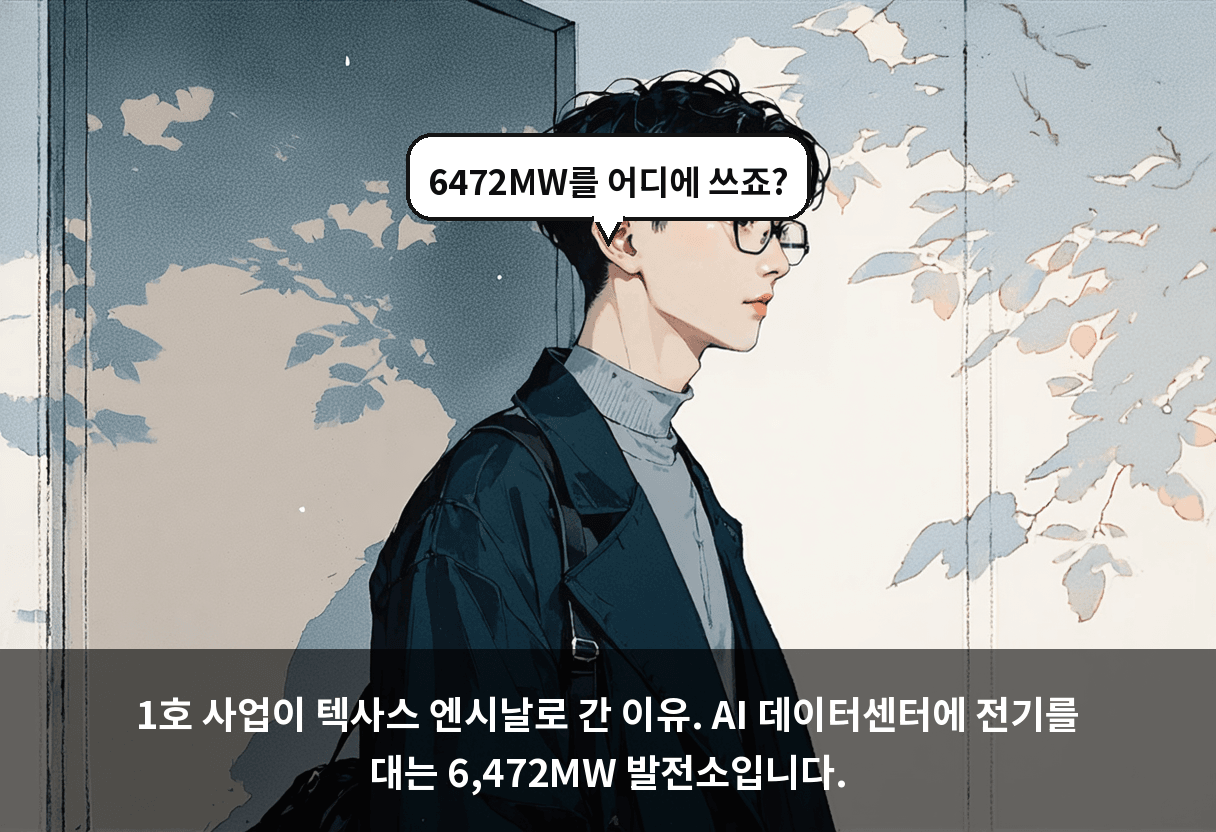 1호 사업이 텍사스 엔시날로 간 이유. AI 데이터센터에 전기를 대는 6,472MW 발전소입니다.