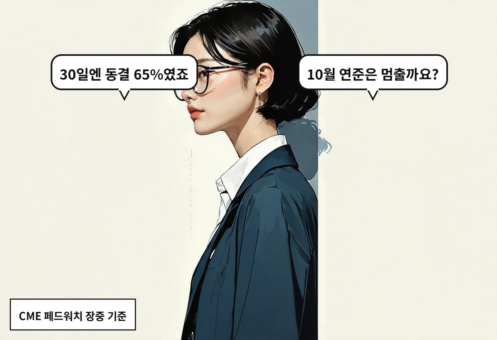 B: 10월 연준은 멈출까요? A: 30일엔 동결 65%였죠