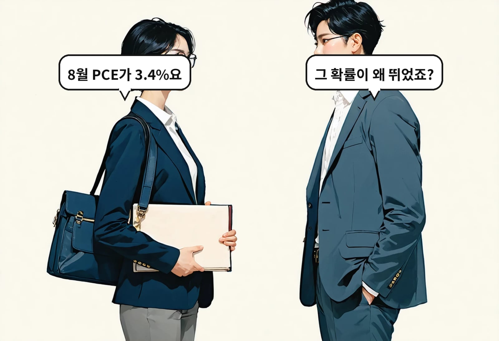 B: 그 확률이 왜 뛰었죠? A: 8월 PCE가 3.4%요
