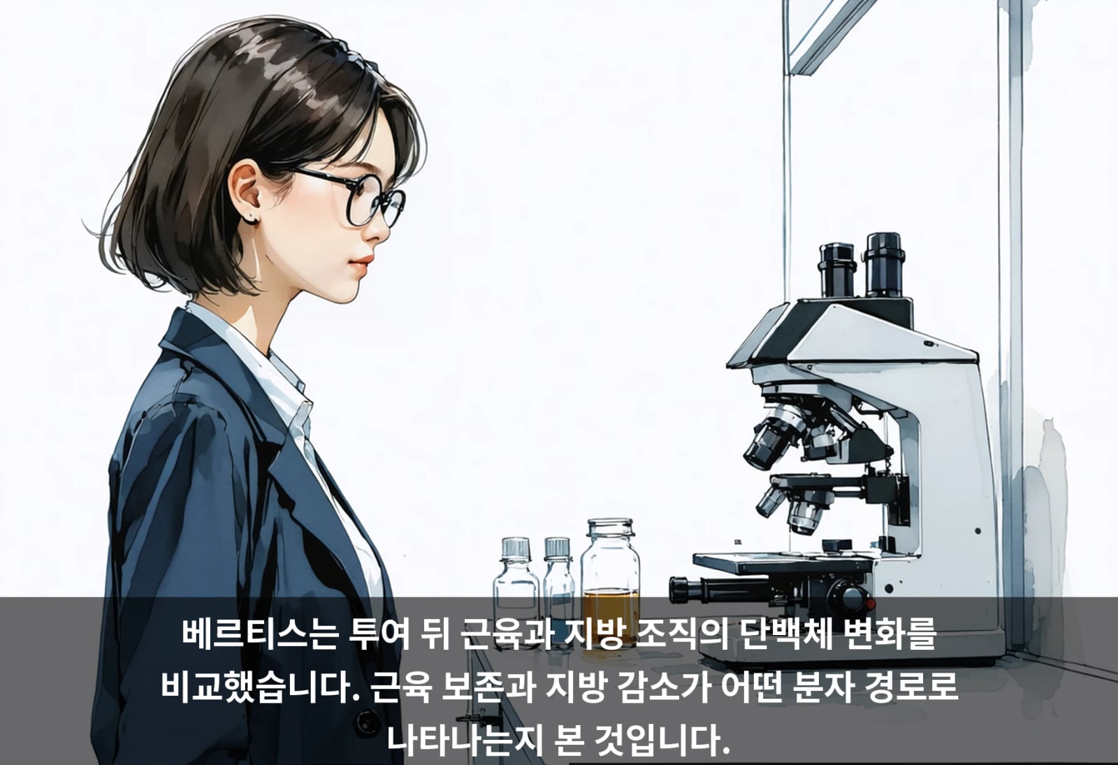 베르티스는 투여 뒤 근육과 지방 조직의 단백체 변화를 비교했습니다. 근육 보존과 지방 감소가 어떤 분자 경로로 나타나는지 본 것입니다.