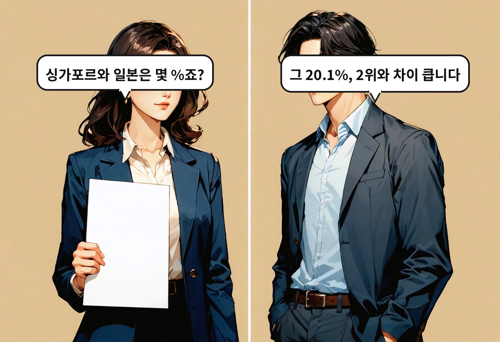 A: 그 20.1%, 2위와 차이 큽니다 B: 싱가포르와 일본은 몇 %죠?