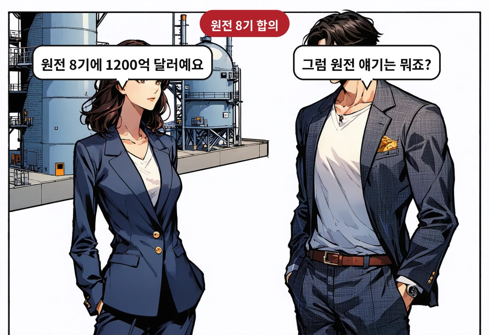 B: 그럼 원전 얘기는 뭐죠? A: 원전 8기에 1200억 달러예요