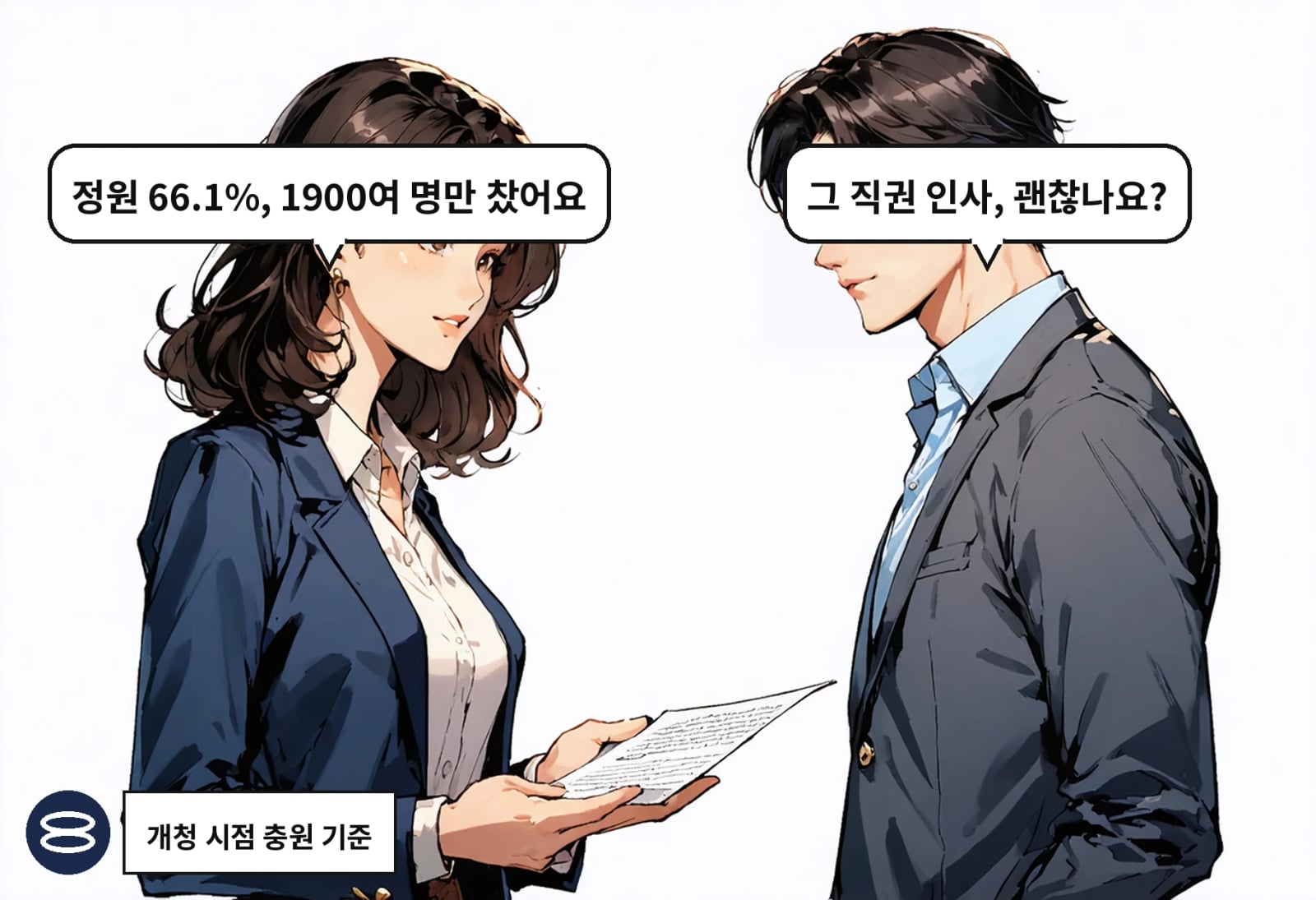 B: 그 직권 인사, 괜찮나요? A: 정원 66.1%, 1900여 명만 찼어요