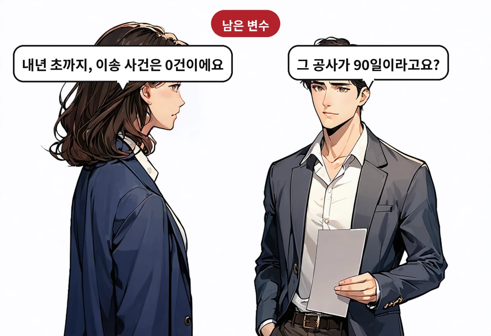 B: 그 공사가 90일이라고요? A: 내년 초까지, 이송 사건은 0건이에요