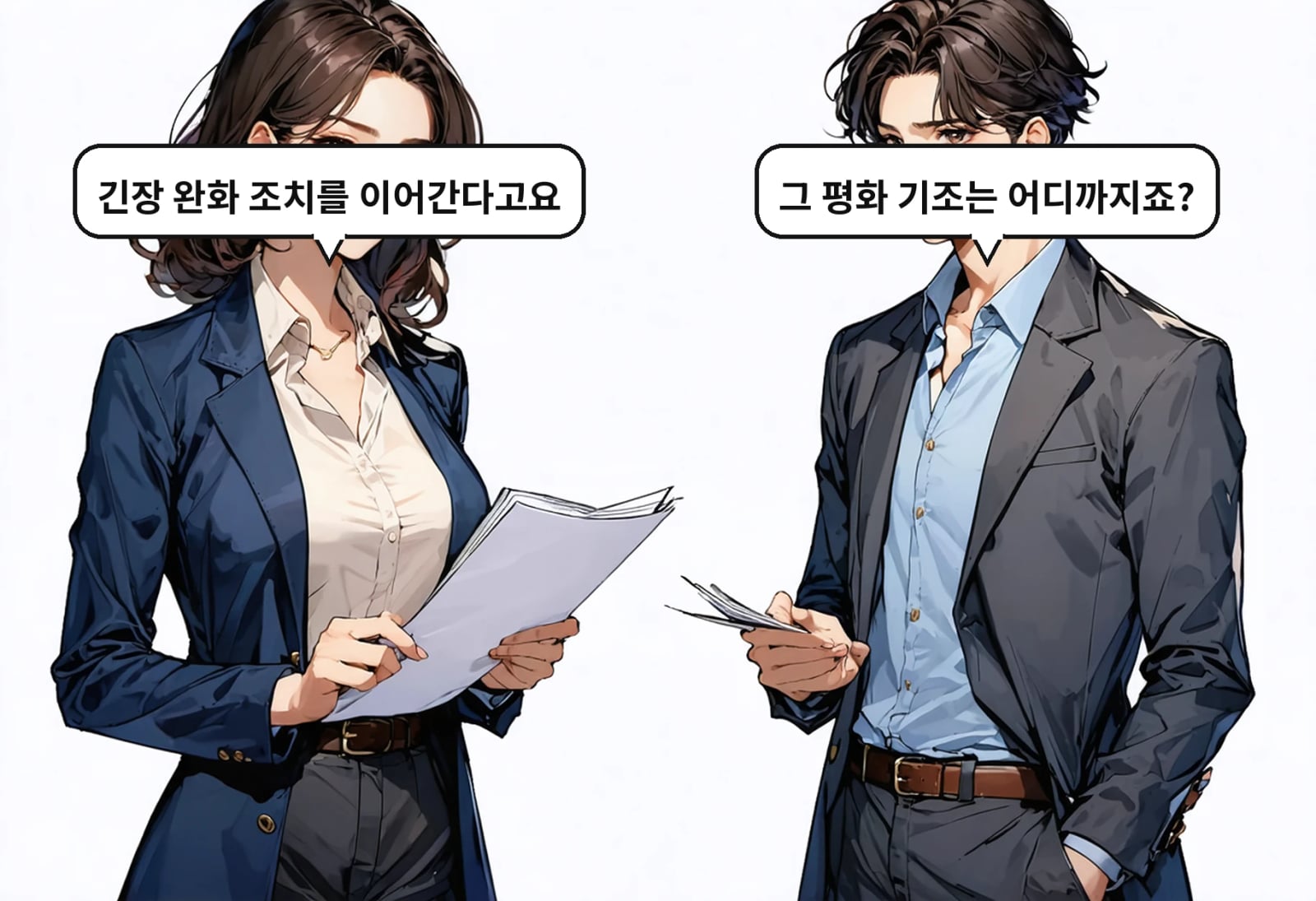 B: 그 평화 기조는 어디까지죠? A: 긴장 완화 조치를 이어간다고요