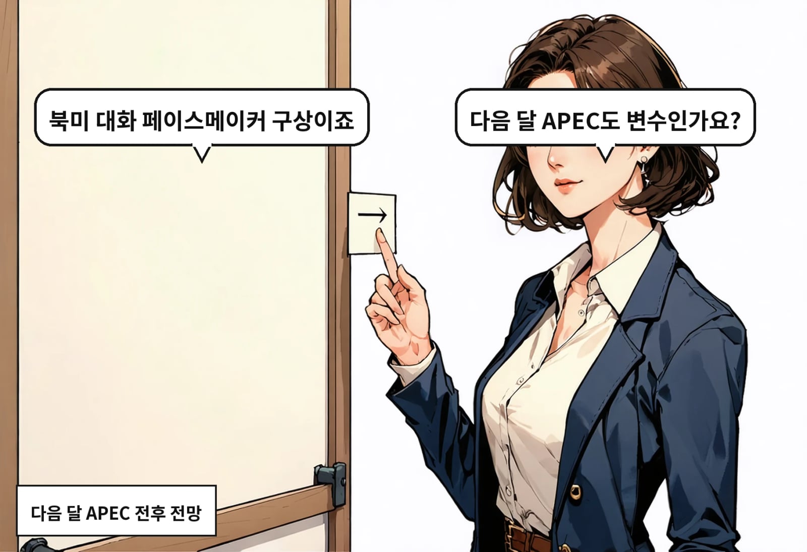 B: 다음 달 APEC도 변수인가요? A: 북미 대화 페이스메이커 구상이죠