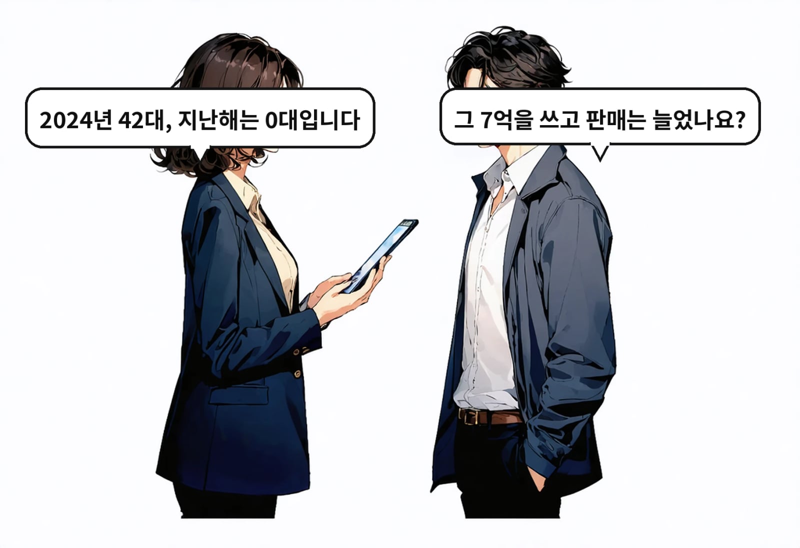 B: 그 7억을 쓰고 판매는 늘었나요? A: 2024년 42대, 지난해는 0대입니다