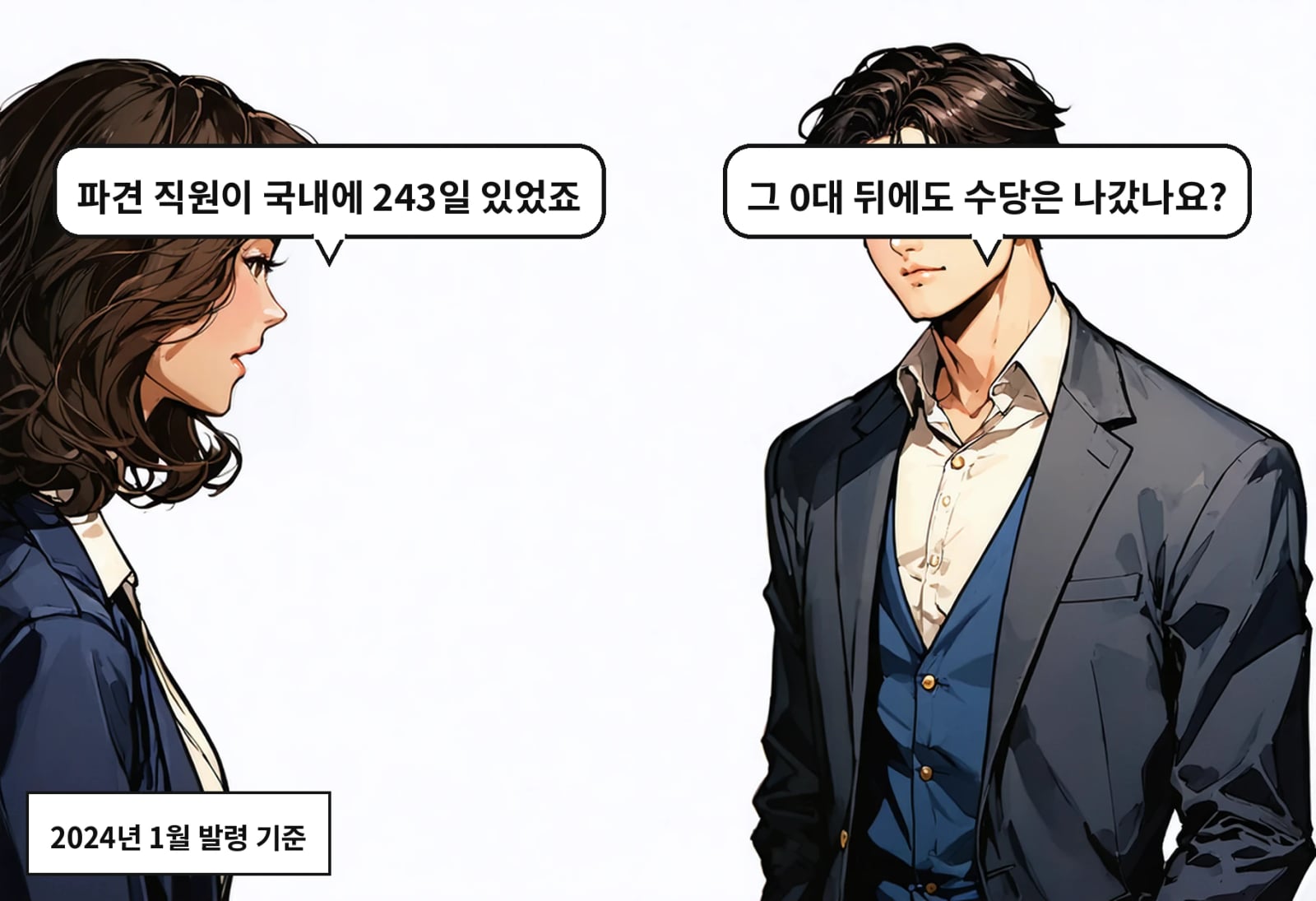 B: 그 0대 뒤에도 수당은 나갔나요? A: 파견 직원이 국내에 243일 있었죠