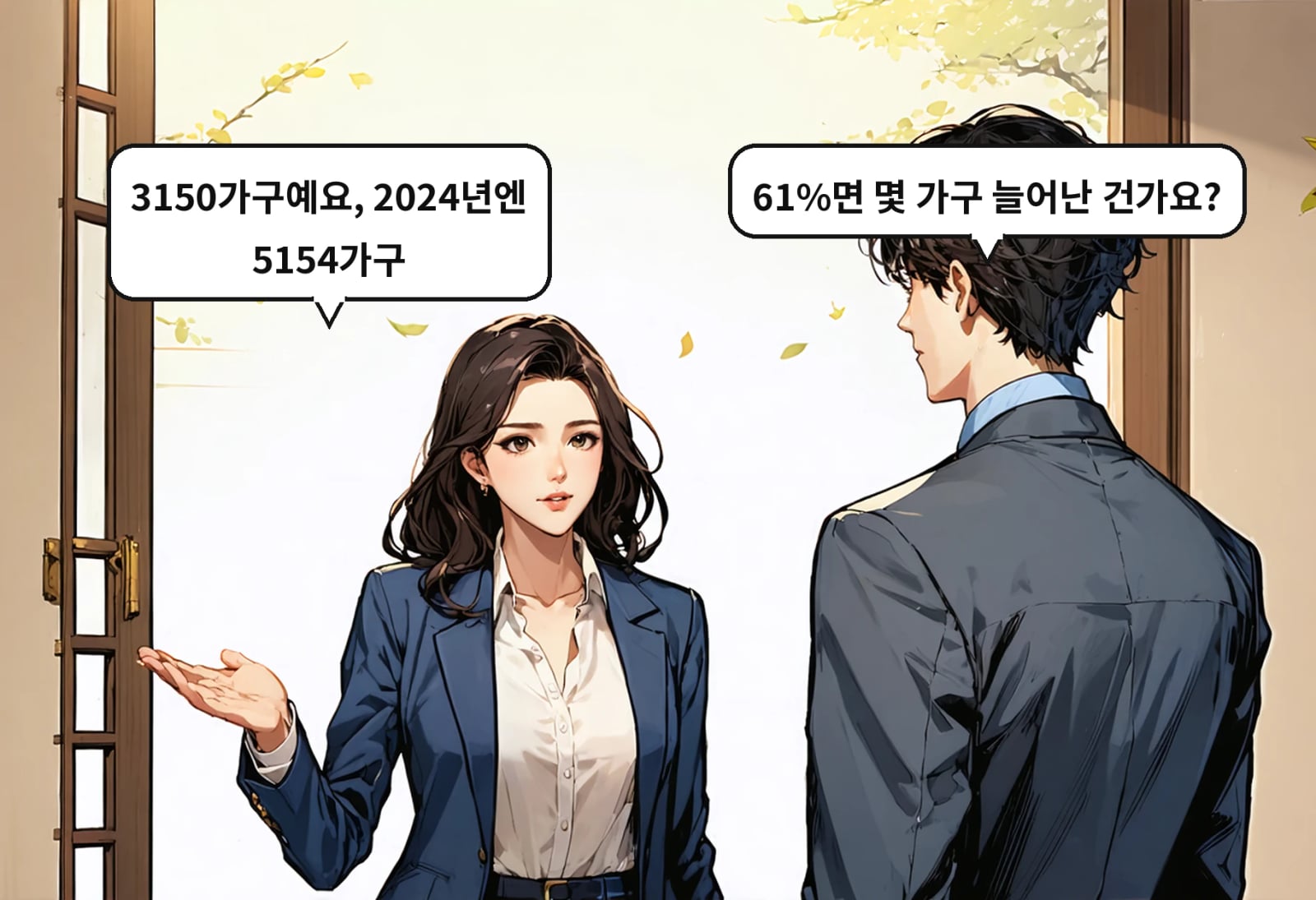 B: 61%면 몇 가구 늘어난 건가요? A: 3150가구예요, 2024년엔 5154가구