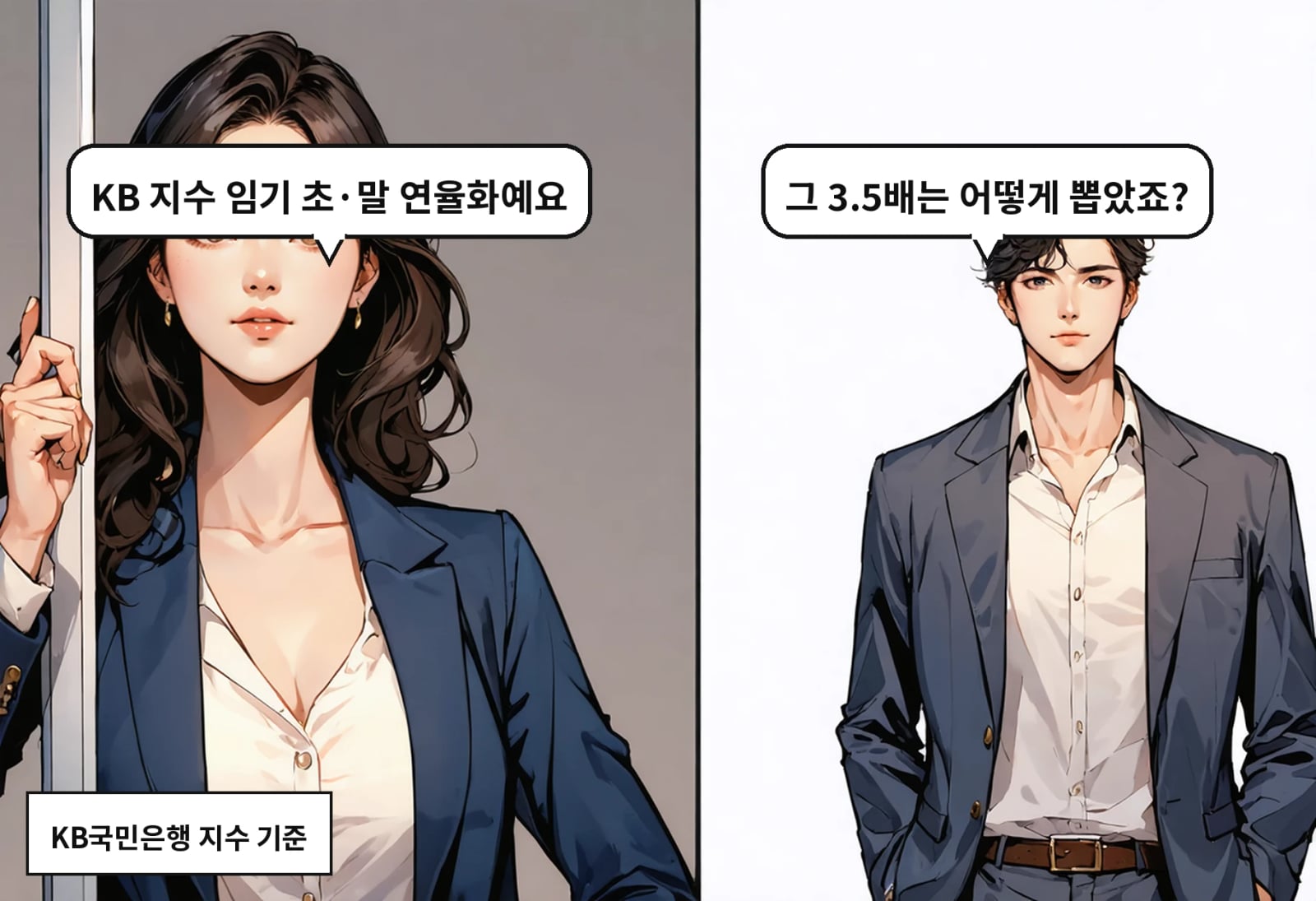 B: 그 3.5배는 어떻게 뽑았죠? A: KB 지수 임기 초·말 연율화예요
