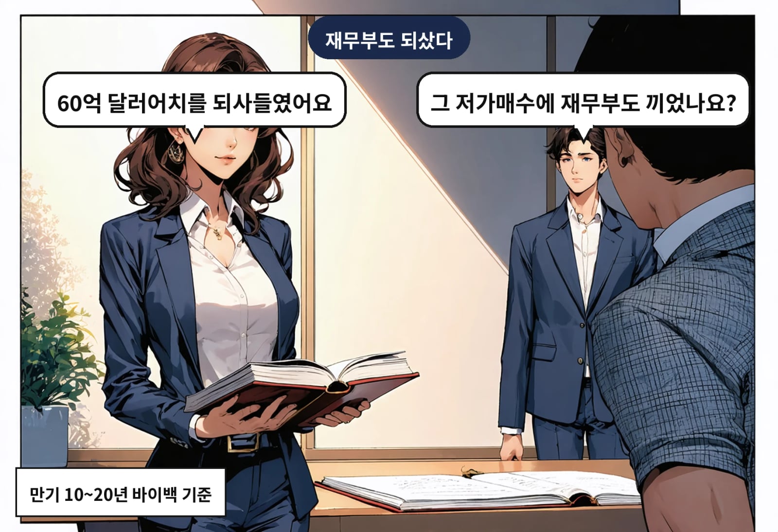 B: 그 저가매수에 재무부도 끼었나요? A: 60억 달러어치를 되사들였어요