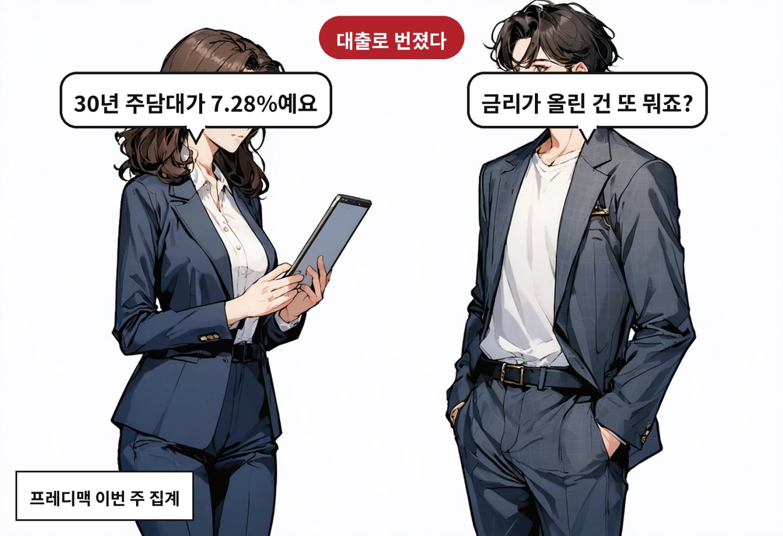 B: 금리가 올린 건 또 뭐죠? A: 30년 주담대가 7.28%예요