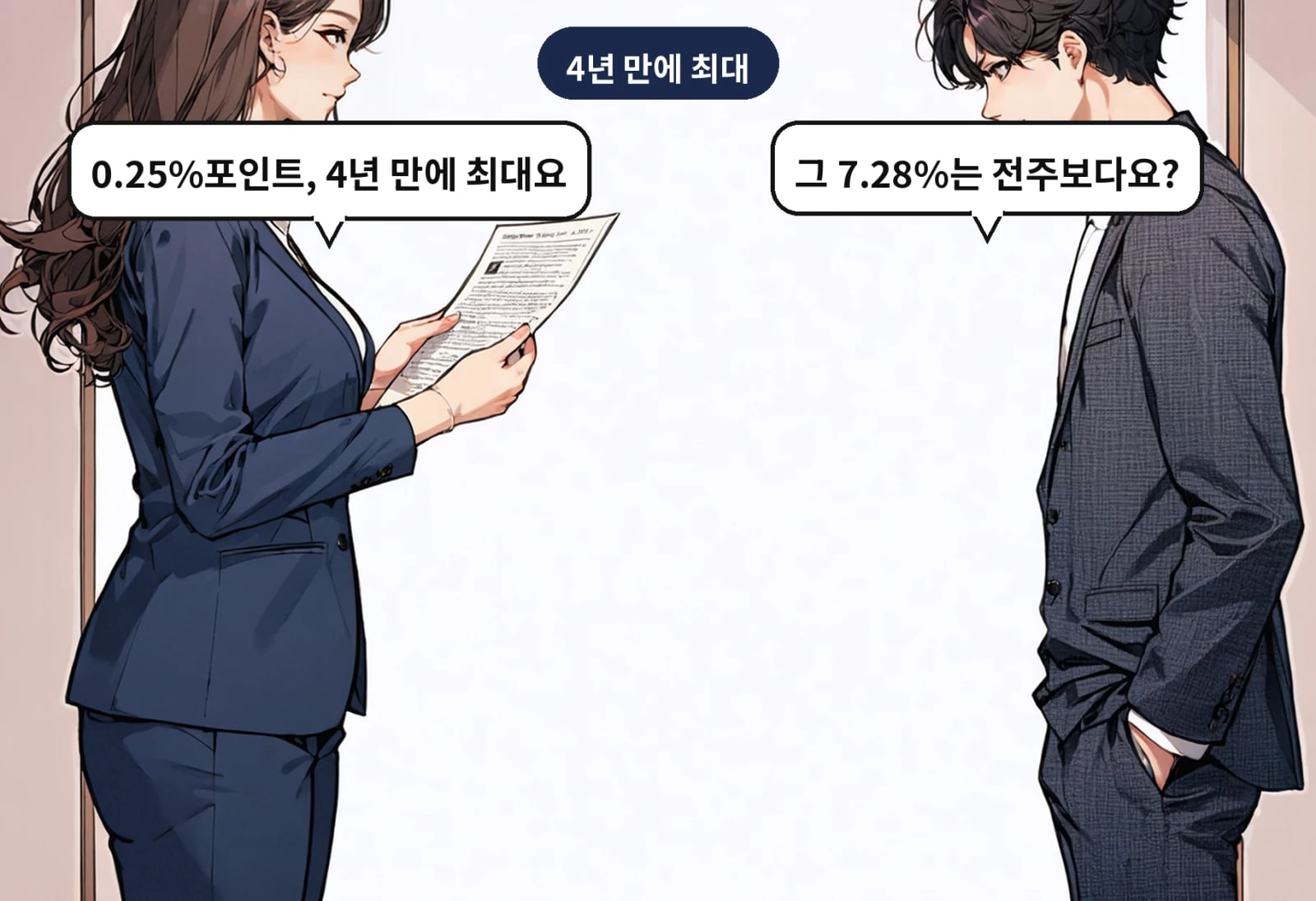 B: 그 7.28%는 전주보다요? A: 0.25%포인트, 4년 만에 최대요