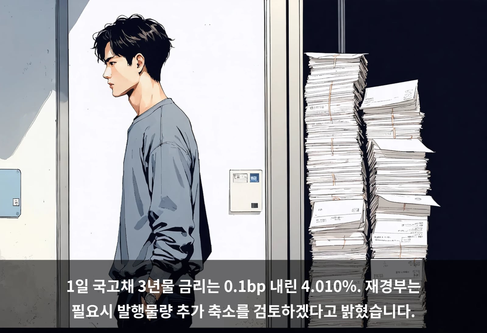 1일 국고채 3년물 금리는 0.1bp 내린 4.010%. 재경부는 필요시 발행물량 추가 축소를 검토하겠다고 밝혔습니다.