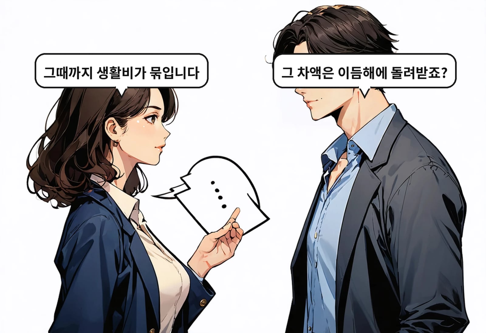 B: 그 차액은 이듬해에 돌려받죠? A: 그때까지 생활비가 묶입니다