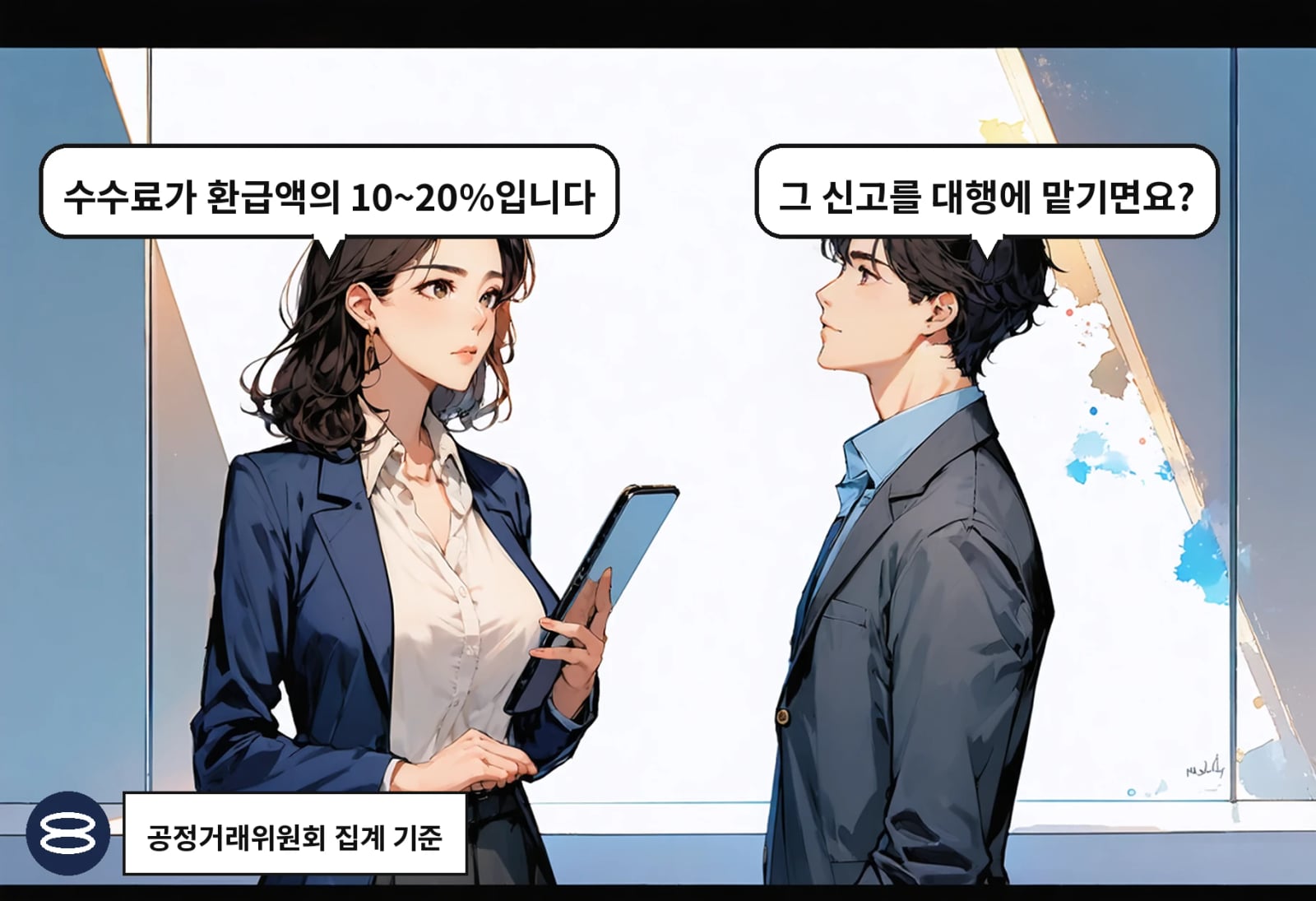 B: 그 신고를 대행에 맡기면요? A: 수수료가 환급액의 10~20%입니다
