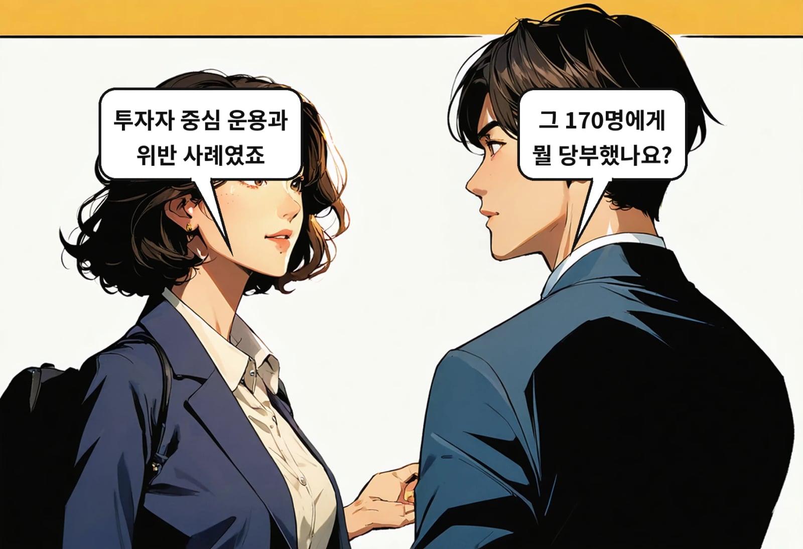 A: 그 170명에게 뭘 당부했나요? B: 투자자 중심 운용과 위반 사례였죠