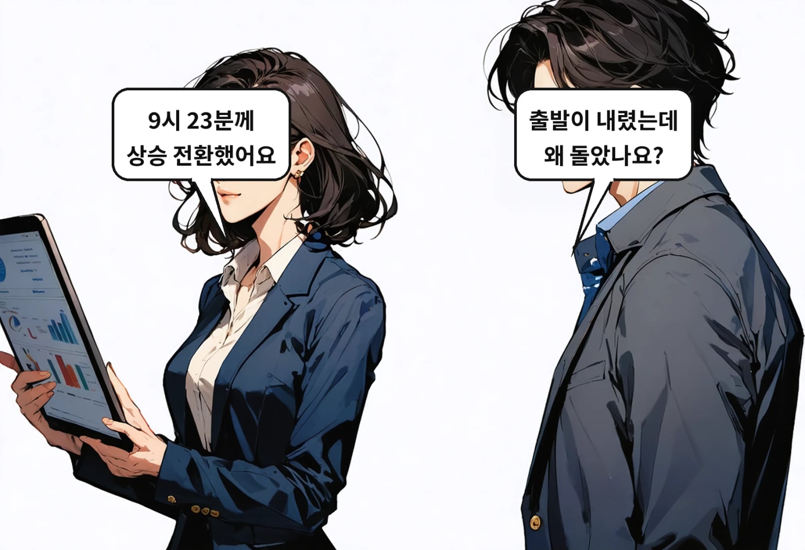 B: 출발이 내렸는데 왜 돌았나요? A: 9시 23분께 상승 전환했어요