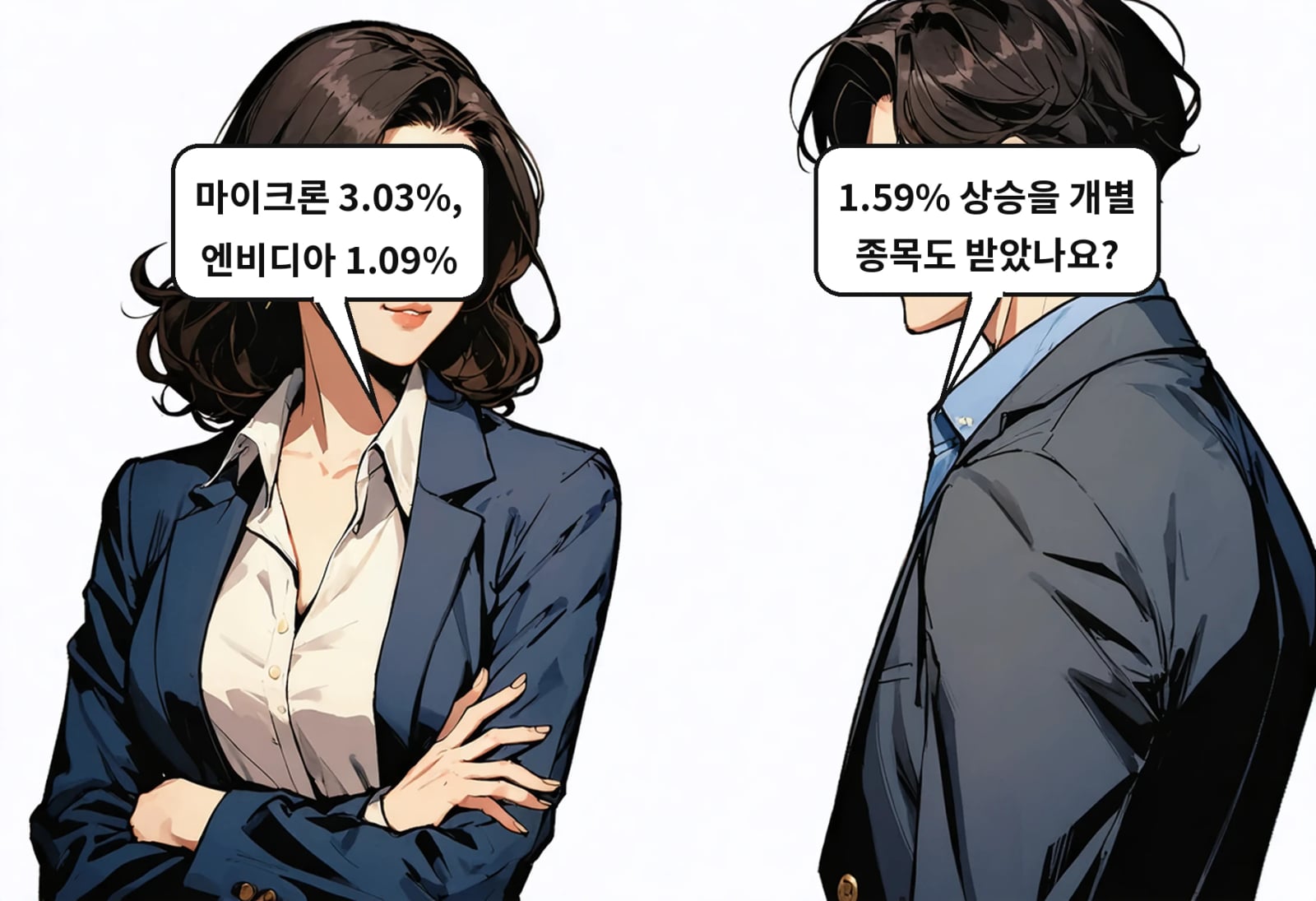 B: 1.59% 상승을 개별 종목도 받았나요? A: 마이크론 3.03%, 엔비디아 1.09%