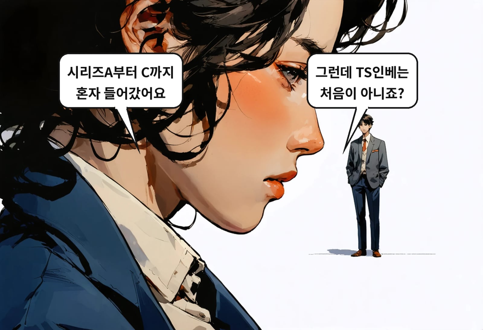B: 그런데 TS인베는 처음이 아니죠? A: 시리즈A부터 C까지 혼자 들어갔어요