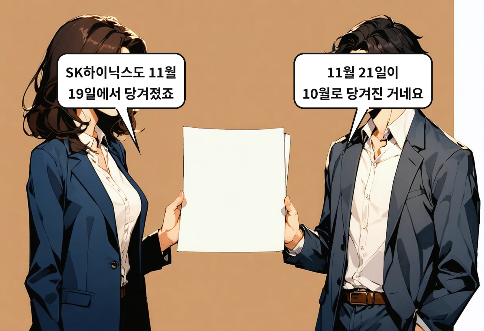 B: 11월 21일이 10월로 당겨진 거네요 A: SK하이닉스도 11월 19일에서 당겨졌죠