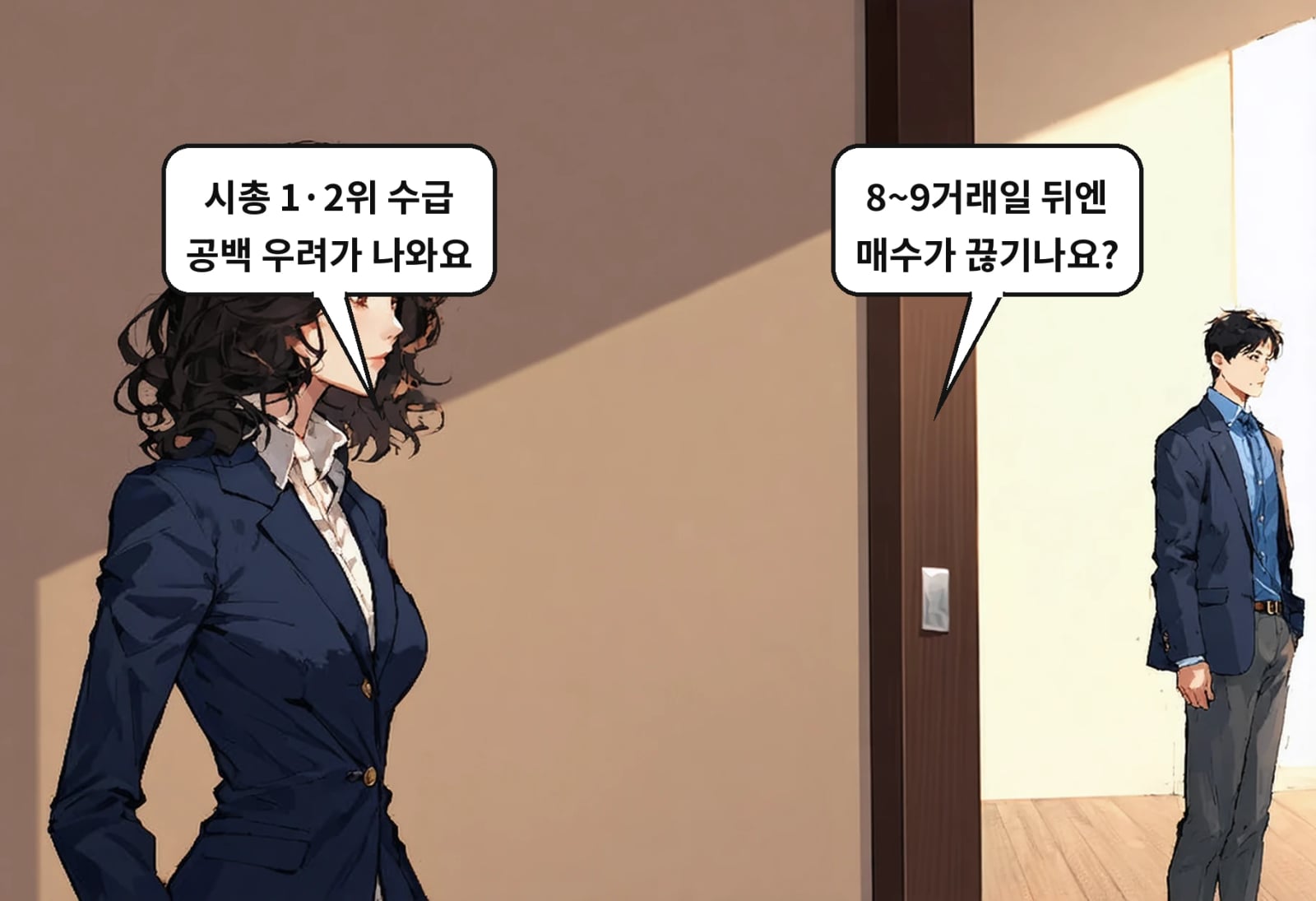B: 8~9거래일 뒤엔 매수가 끊기나요? A: 시총 1·2위 수급 공백 우려가 나와요