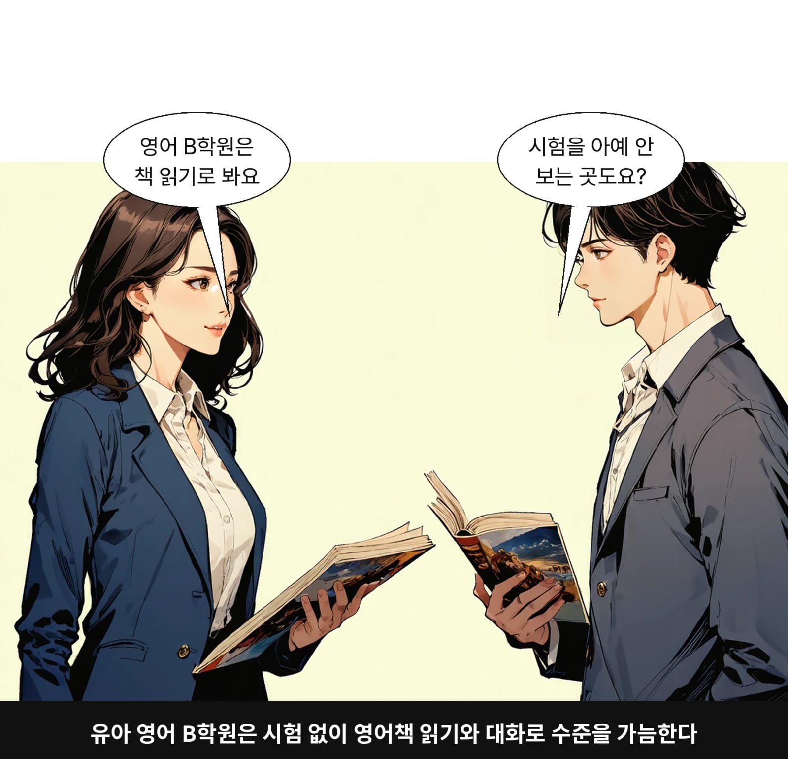 유아 영어 B학원은 시험 없이 영어책 읽기와 대화로 수준을 가늠한다
