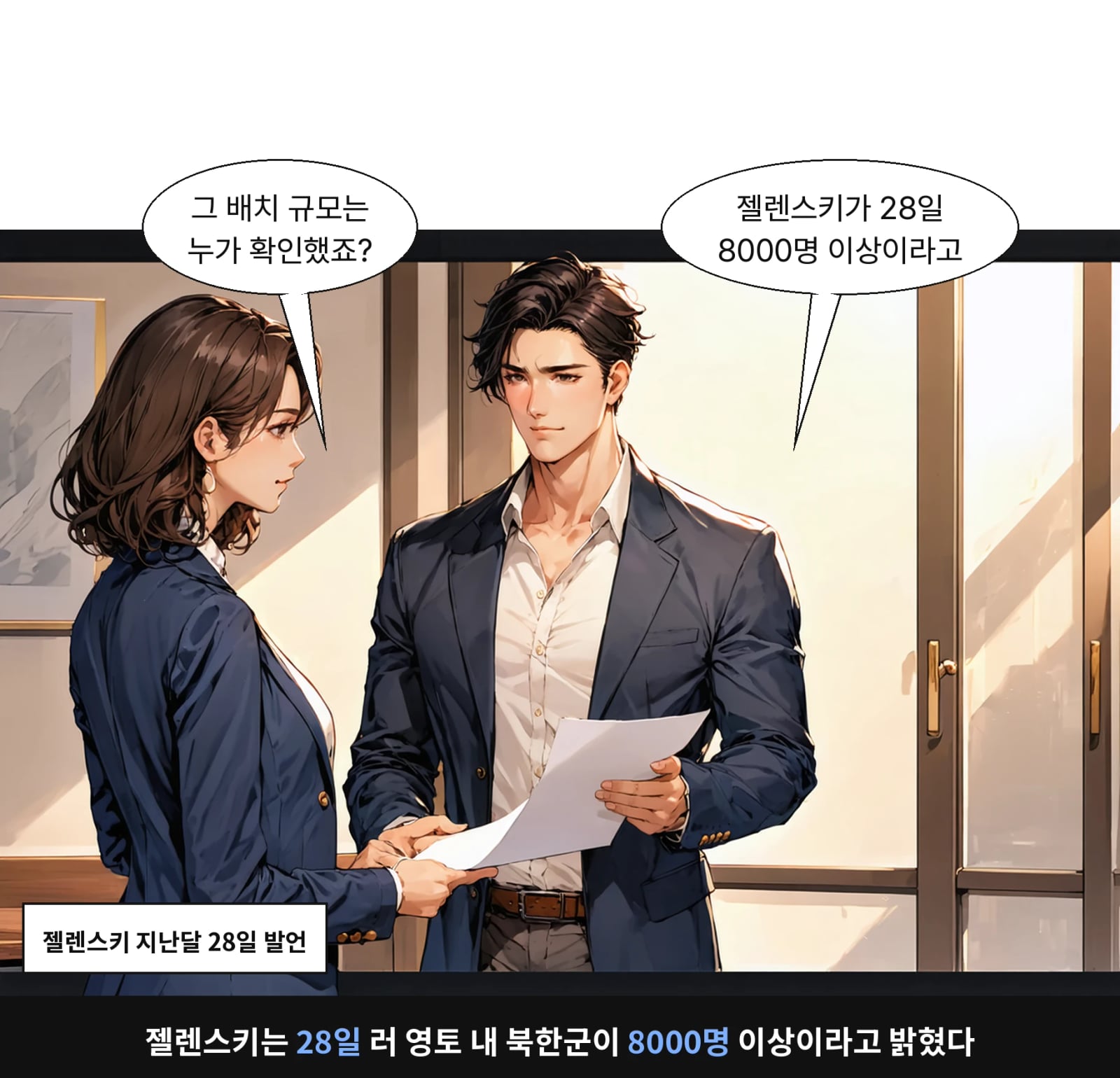 젤렌스키는 28일 러 영토 내 북한군이 8000명 이상이라고 밝혔다