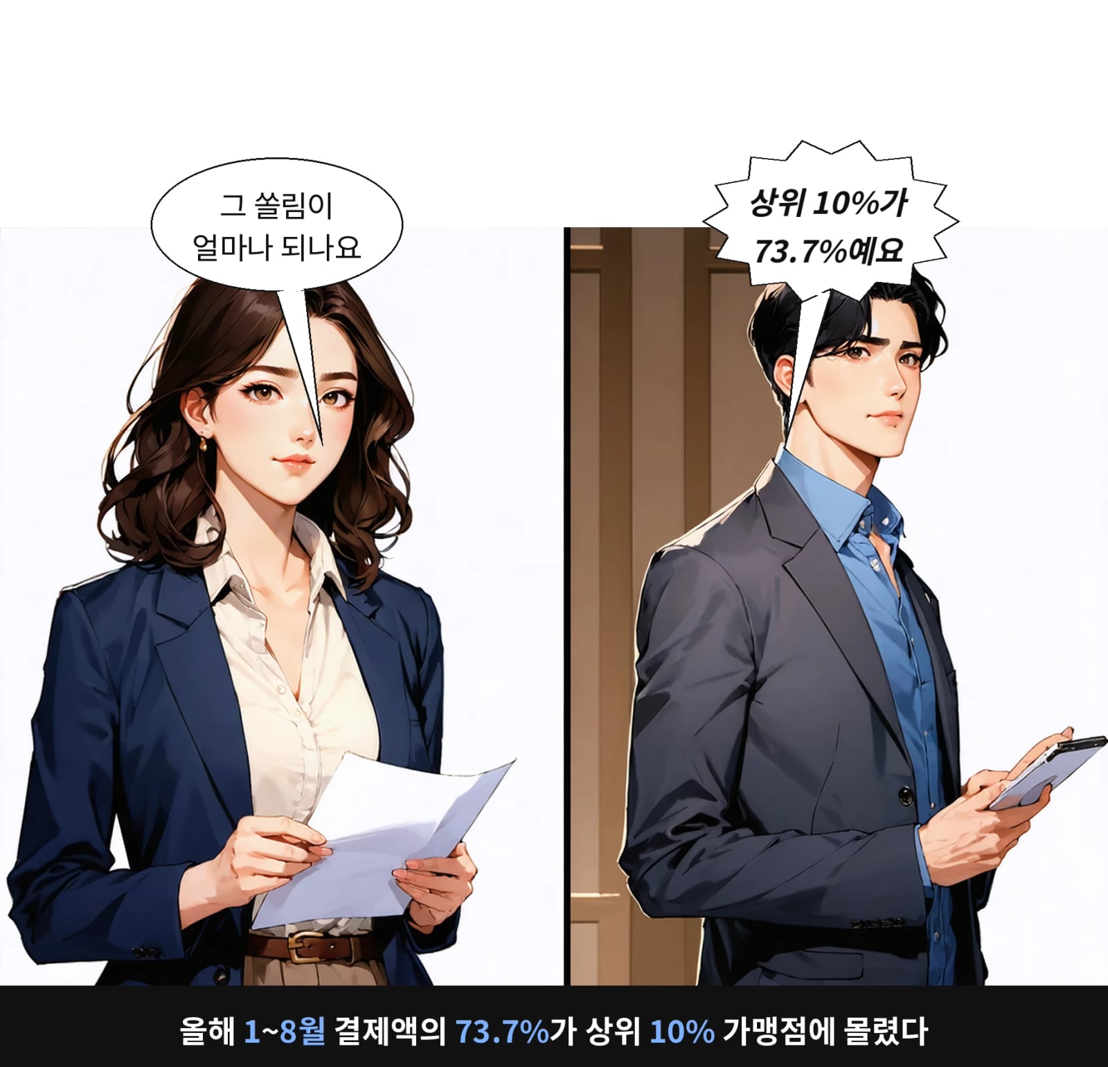 올해 1~8월 결제액의 73.7%가 상위 10% 가맹점에 몰렸다