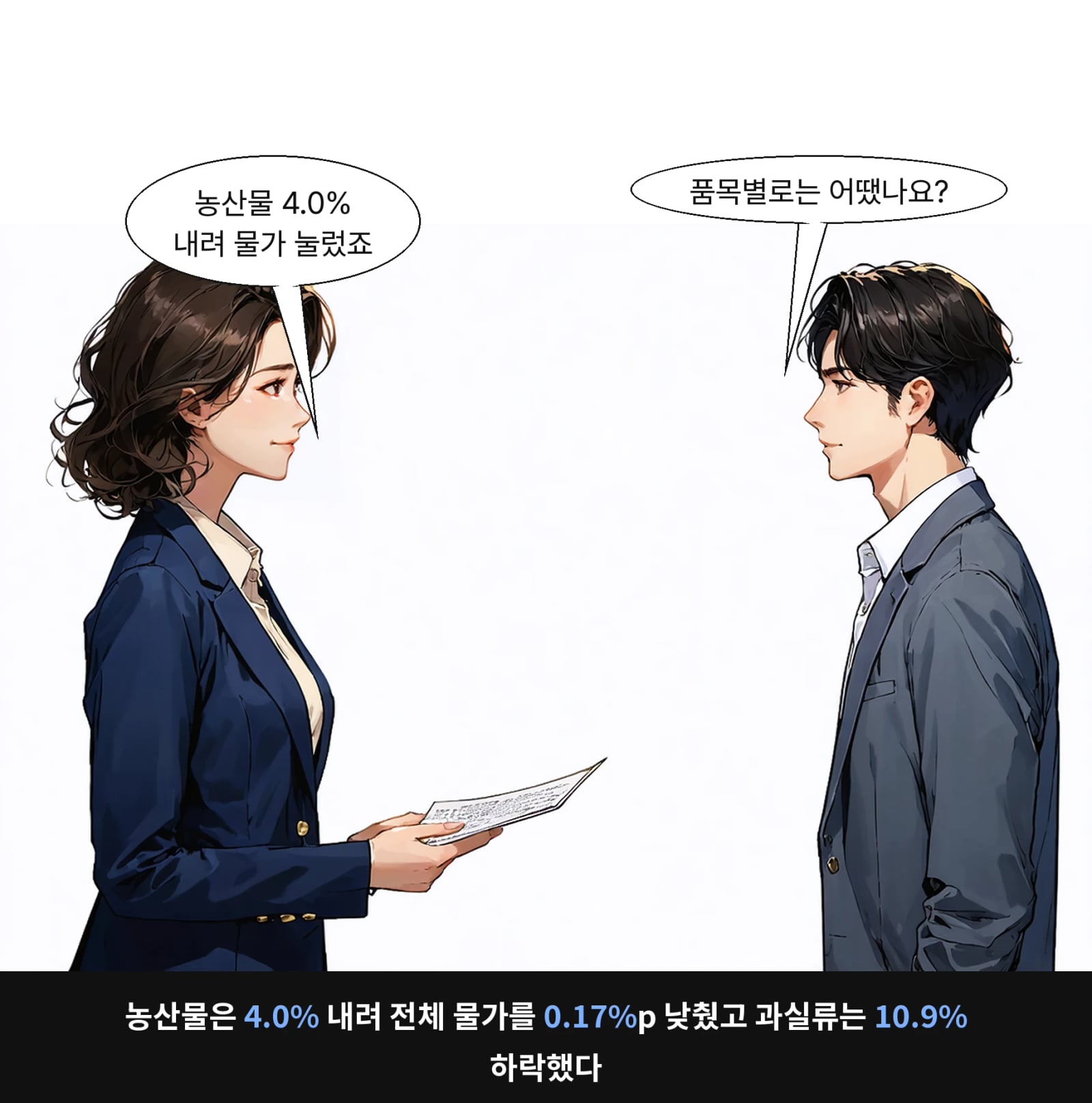 농산물은 4.0% 내려 전체 물가를 0.17%p 낮췄고 과실류는 10.9% 하락했다